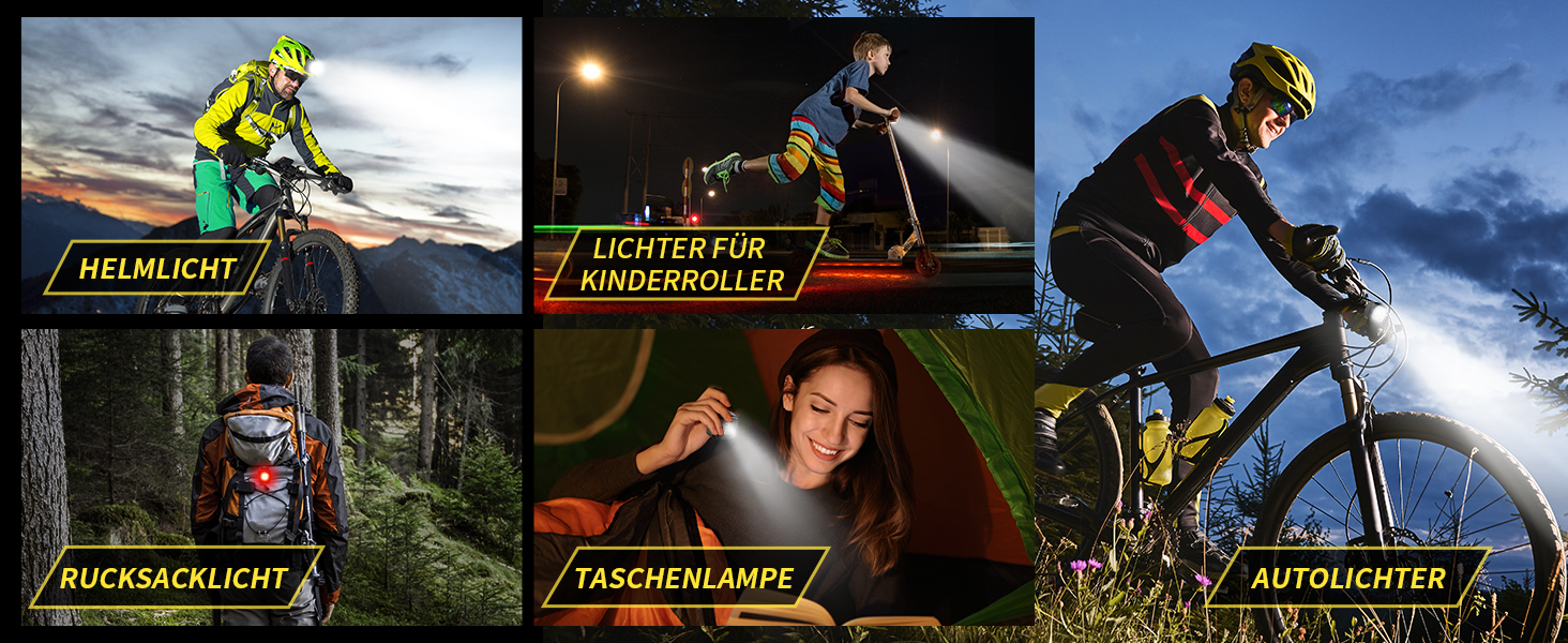 Велосипедні ліхтарі SPGOOD: комплект переднього та заднього ліхтаря, USB-C, водонепроникні (IPX5), сертифіковані StVZO