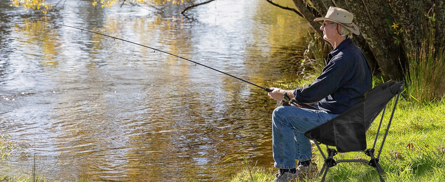 Зручний складаний стул для кемпінгу IEEILULU, 130 кг, чорний. Підходить для пікніків, риболовлі, відпочинку на природі та подорожей.