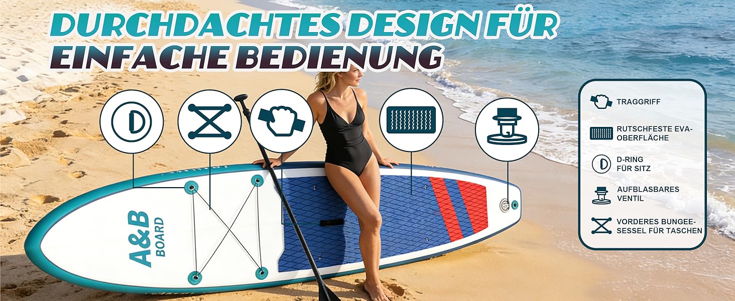SUP дошка ABBOARD надувна 335 см для 2 осіб, блакитна - комплект з преміум аксесуарами, вантажопідйомність 200 кг