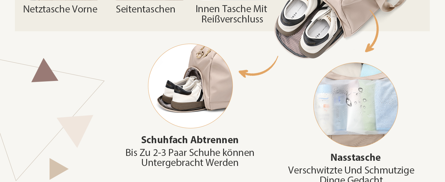 Спортивна сумка VNINE для жінок: легка, водонепроникна, для подорожей, фітнесу та тренувань (Beige)