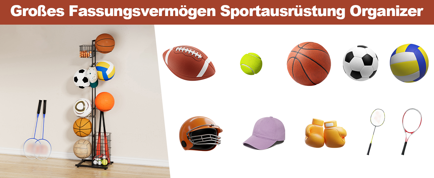 Металевий органайзер для м'ячів: підставка для баскетбольного та футбольного м'яча, полиці для зберігання, для дітей, в приміщенні