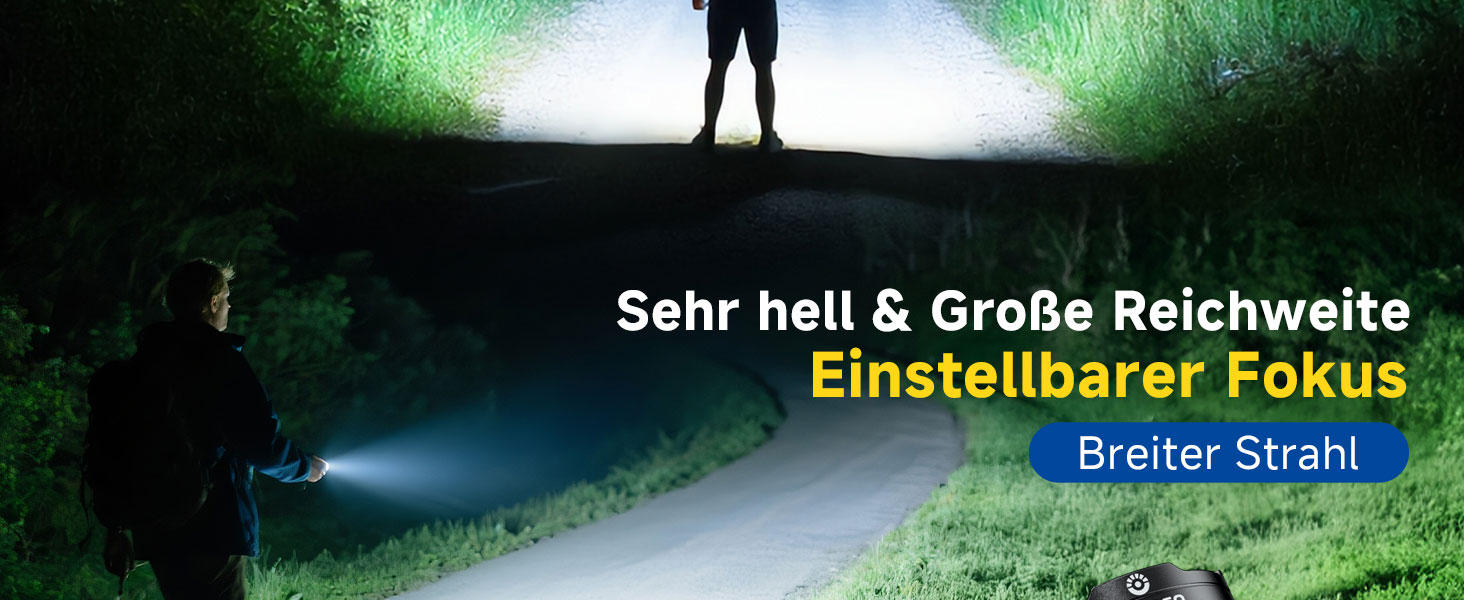 LED ліхтар Esgofo перезарядна, 1000000 люменів, дальність 1000 м, регульований фокус, 15 годин роботи, USB-C, для кемпінгу та безпеки