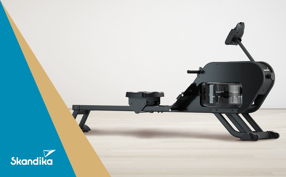 Гребний тренажер Skandika Nemo III Hybrid з водним та магнітним опором | 32 рівня електроніки, 15 програм, до 200 см, сумісний з додатком, дерев'яний | Фітнес-обладнання для дому