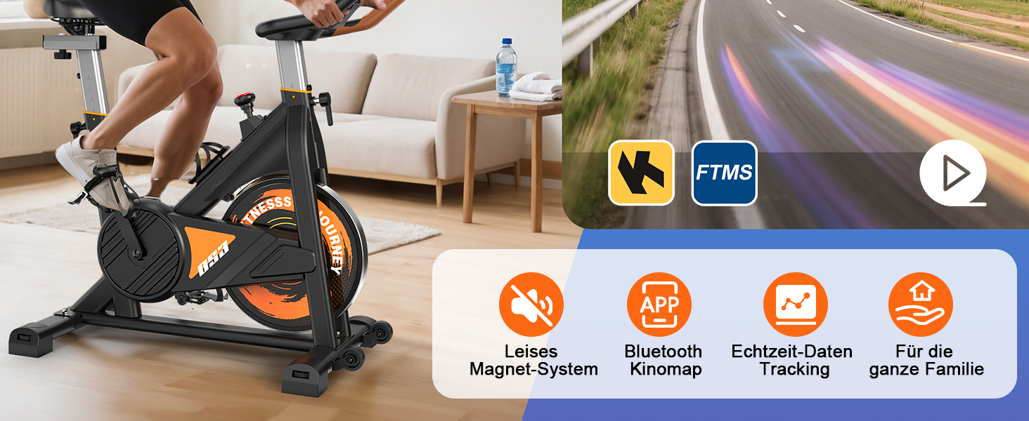 Велотренажер з Bluetooth: велотренажер з магнітним опором, фітнес-велосипед для дому з LCD-дисплеєм, вантажопідйомність 160 кг (Помаранчевий)