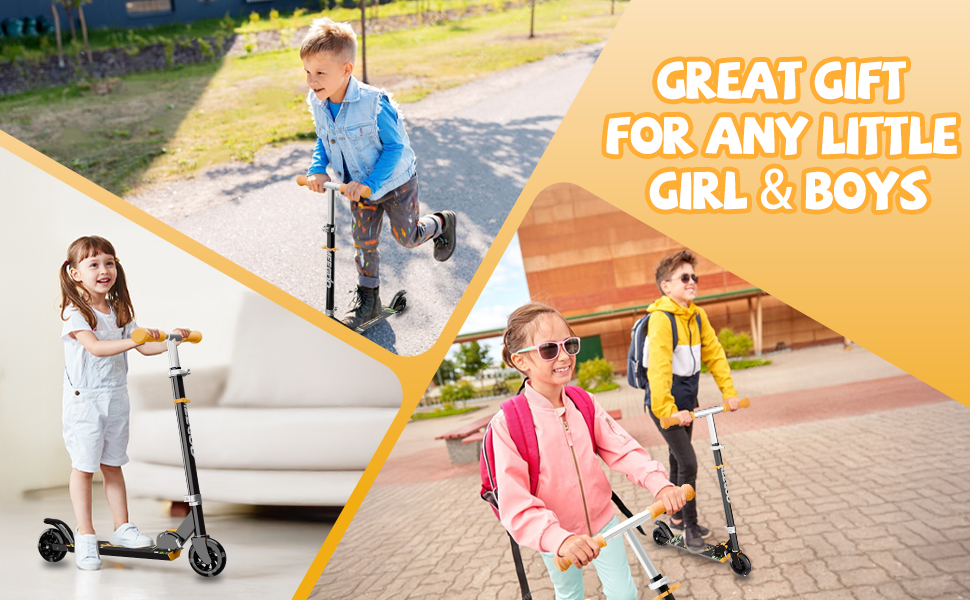 MEE GOO Роликовий самокат для дітей з алюмінію, складний, 3 регульовані висоти, LED колеса, чорний