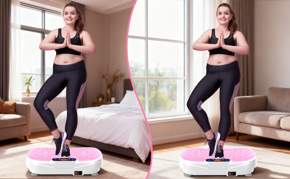 Вібраційна платформа для дому - ротаційна платформа з 120 рівнями та 5 режимами, з еластичними стрічками та пультом дистанційного керування, для спалювання жиру, нарощування м'язів та формування фігури, ідеальна для дому, домашнього спортзалу (Рожева)