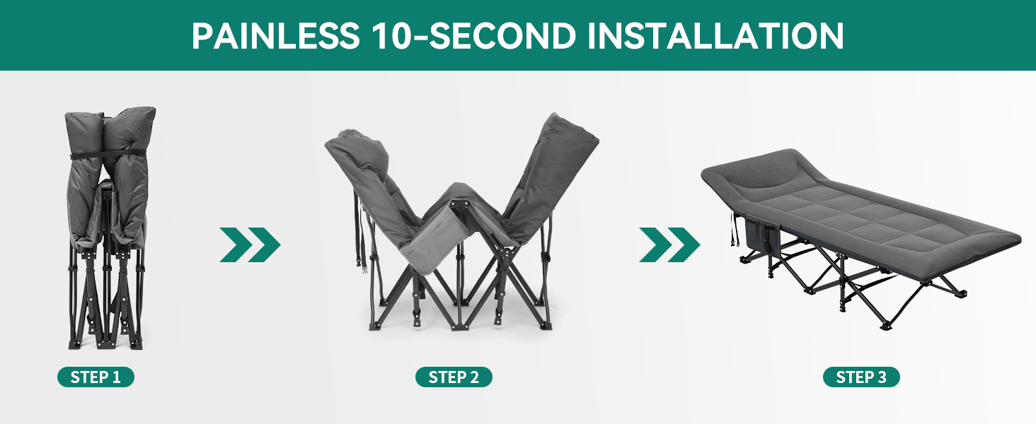 Розкладне ліжко YITAHOME для дорослих: міцне кемпінгове ліжко з вантажопідйомністю 260 кг, сіре