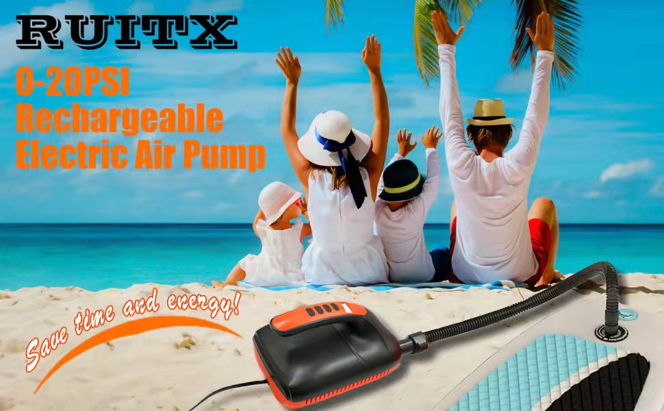 Електричний насос Ruitx для SUP дошки, човни, 20PSI, 12V DC, автоматичне надування, для надувних водних видів спорту