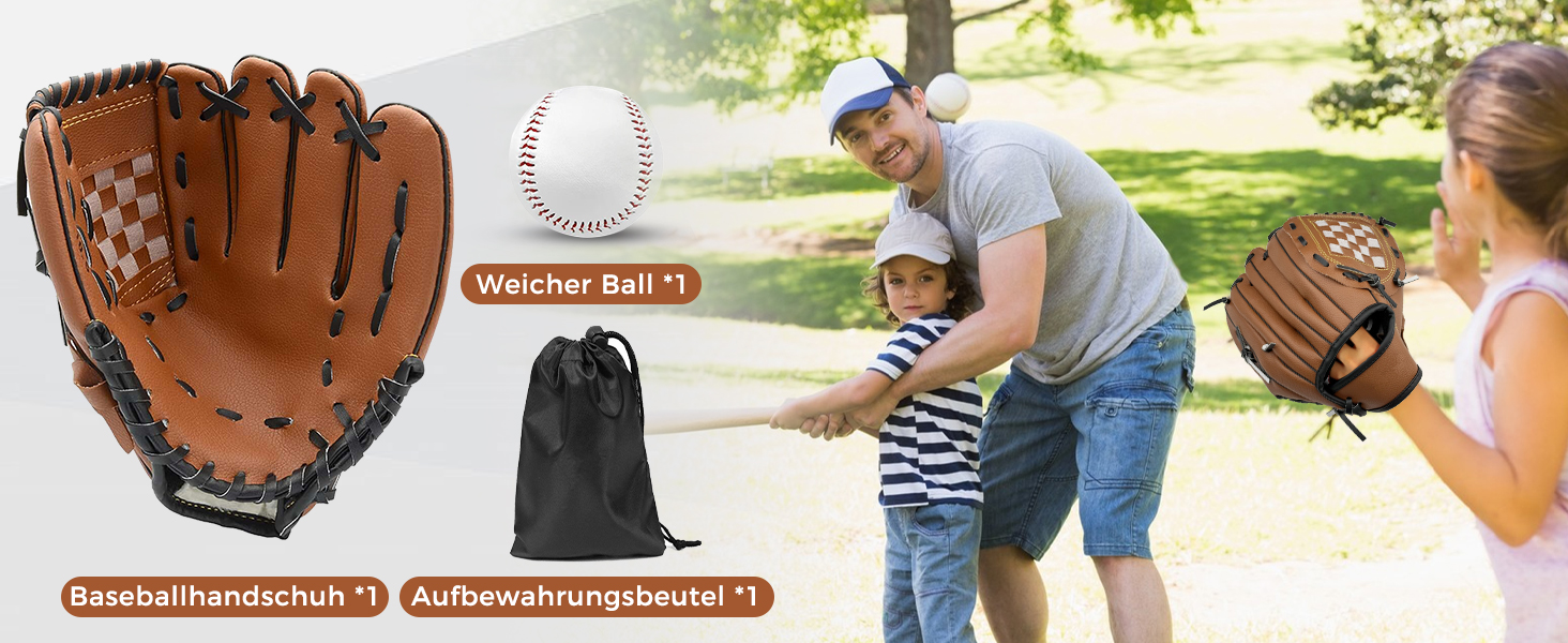 Рукавиця для бейсболу та софтболу з м'ячем, тренувальна змагальна, потовщена, дитяча та доросла, коричнева 11.5 дюймів