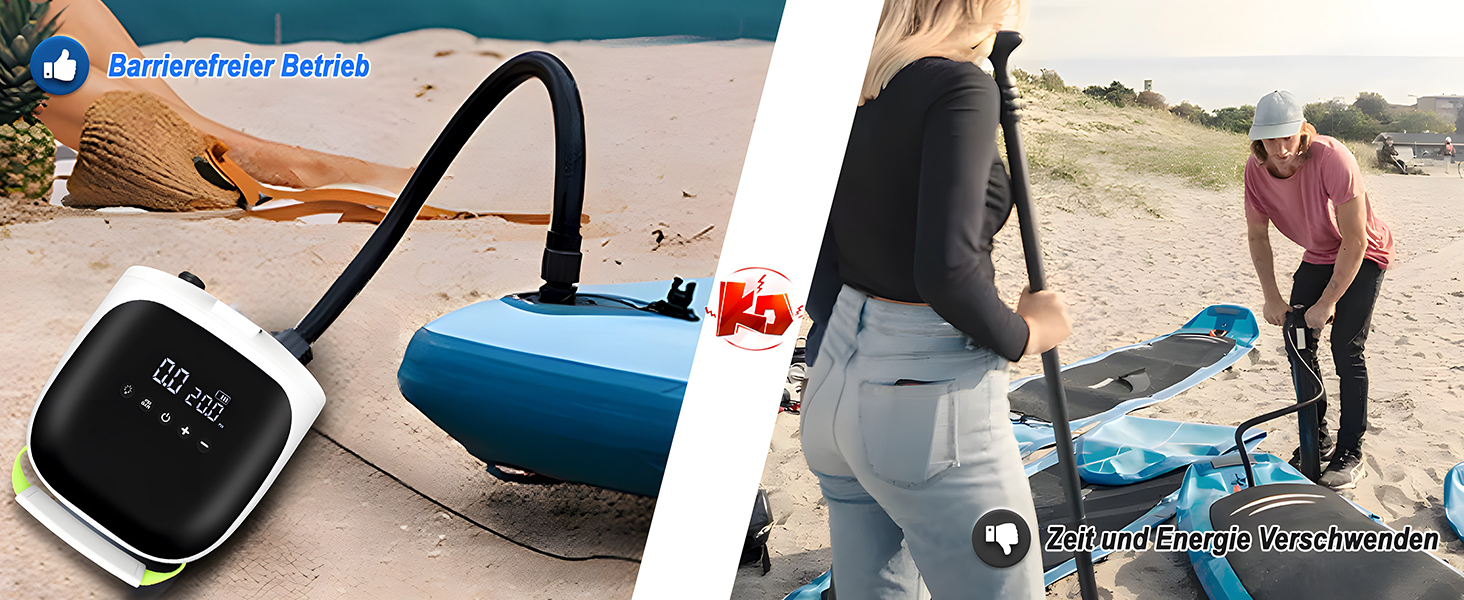 Електрична повітряна помпа SUP з акумулятором 4000mAh, 20PSI, для SUP-дошок, каяків, надувних матраців, наметів, драконів. Автоматичне вимкнення, перезаряджається.