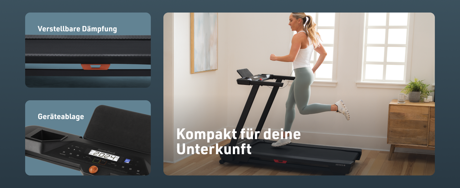 Біговий тренажер NordicTrack T Series 5: біговий доріжки з нахилом, Bluetooth, вантажопідйомність 136 кг