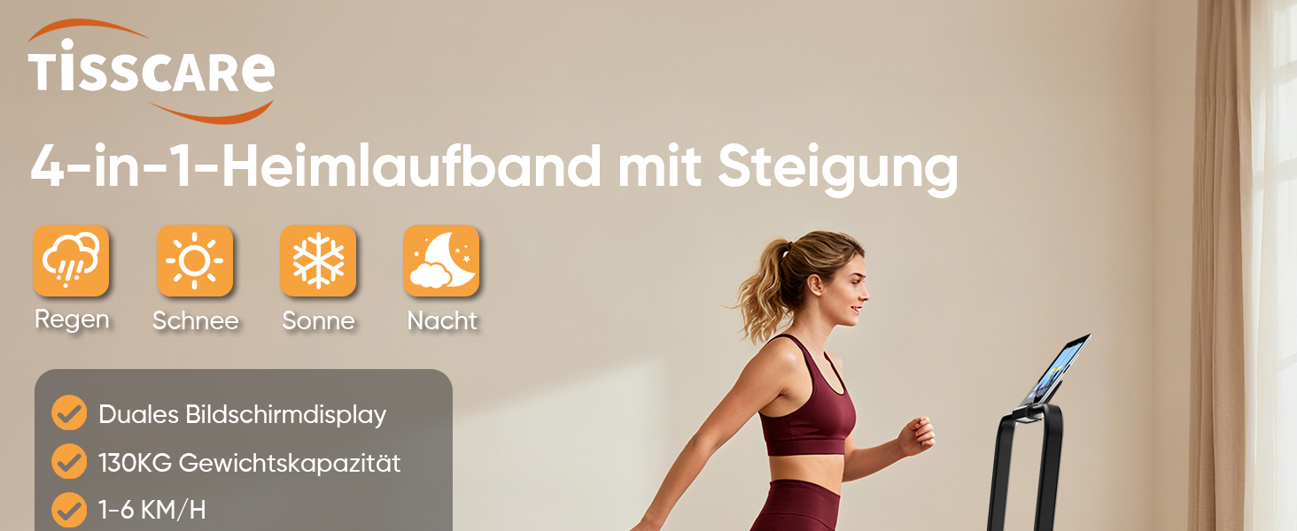 Біговий доріжка TISSCARE для дому та офісу: тиха модель з регулюванням нахилу, LED-дисплеєм, вагою до 130 кг та ручкою підтримки