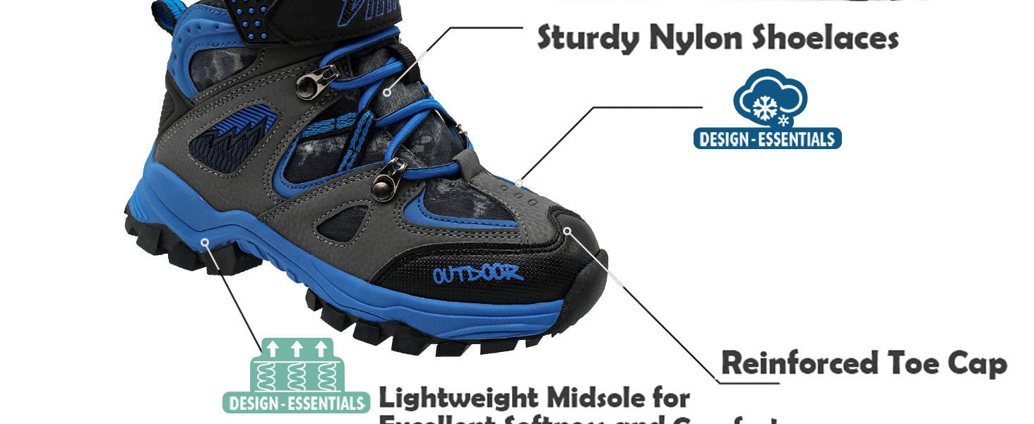 Дитячі зимові черевики ASHION для хлопчиків: середньої висоти, утеплені, для походів та трекінгу, бавовняні, розмір 36 EU, блакитні