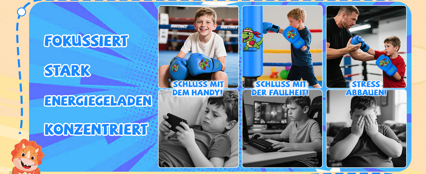 Дитячий боксерський мішок Ninonly 130 см з рукавичками для боксу, карате та тхеквондо для хлопчиків та дівчаток, динозавр