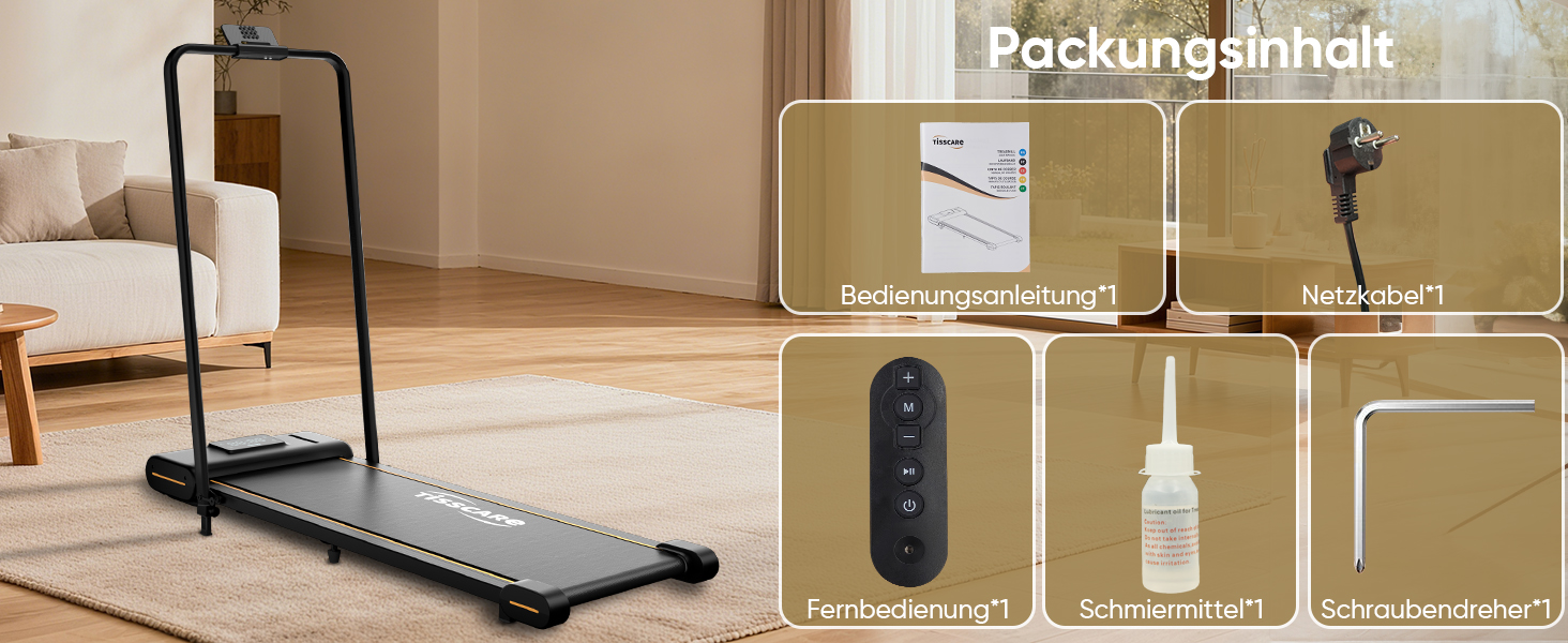 Біговий доріжка TISSCARE для дому та офісу: тиха модель з регулюванням нахилу, LED-дисплеєм, вагою до 130 кг та ручкою підтримки