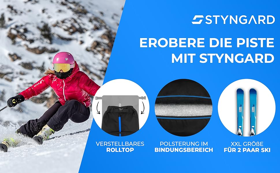 Чохол для лиж STYNGARD Kitzbühel (2 пари, до 200 см) - чорно-синій, водонепроникний