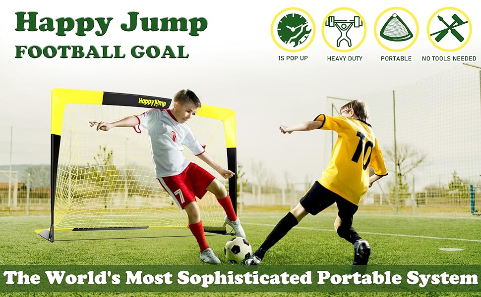 Ворота для футболу Happy Jump Pop-Up, різні розміри (3x2.2FT, 4x3FT, 5x3.6FT, 7x5FT), чорно-жовті для тренувань у саду