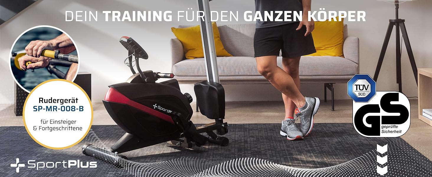 Гребний тренажер SportPlus для дому, складаний, з тихою магнітною системою гальмування, комп'ютер для тренувань, фітнес-обладнання для дому, Indoor гребний тренажер, сумісний з додатком (опціонально), комфортний