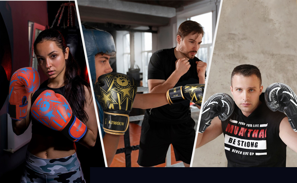 Боксерські рукавички KTMOUW для Муай Тай, кікбоксингу, MMA, спарингів, чорні, для дорослих чоловіків і жінок