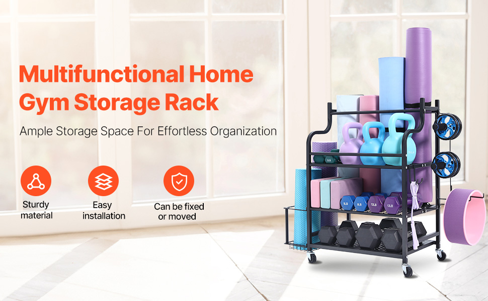 Стойка для йоги та гантелей VEVOR з коліщатами та гачками - 105 x 41 x 89 см