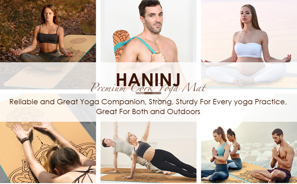 Килимок для йоги з корку – антиковзаючий, з унікальним дизайном мандали, з натурального каучуку TPE, для дому, фітнесу, пілатесу, аеробіки, з сумкою та ремінцем, блакитний