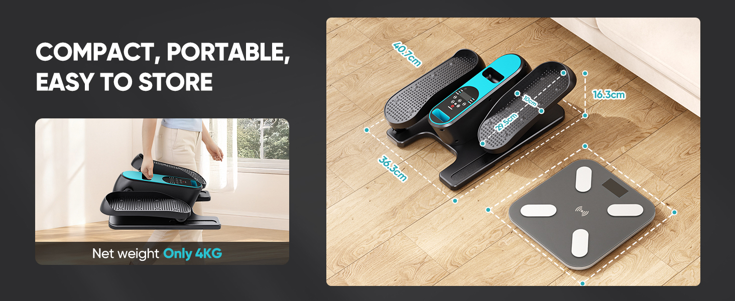 Електричний міні кросс-тренажер Dripex для дому з пультом, 12 швидкостей та 6 програмами, синій