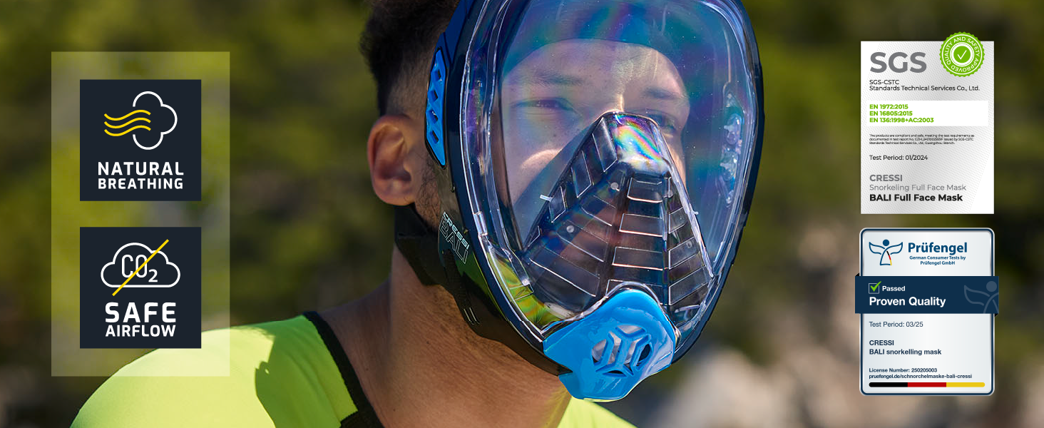 Маска Cressi Bali для снорклінгу Full Face з кріпленням для камери - 100% силікон, чорно-сіра, S/M