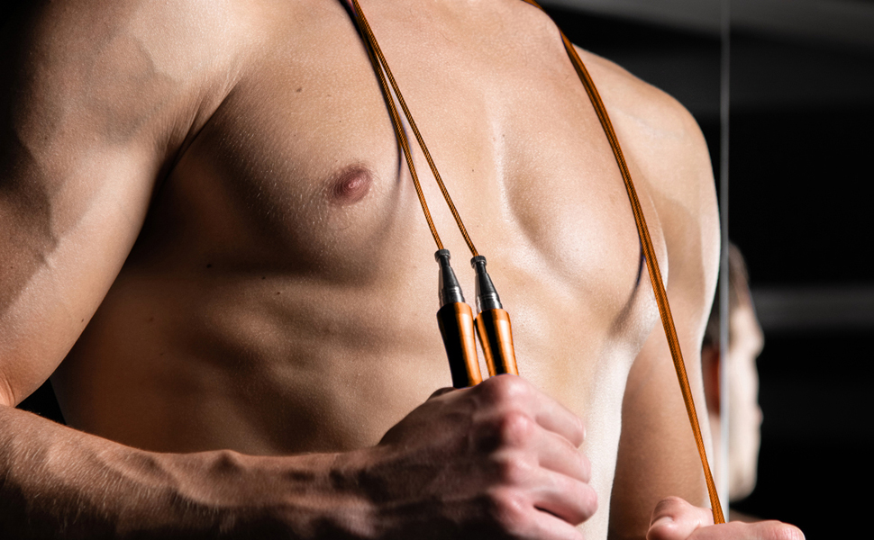 PrimaFIT Стрибкове канат для фітнесу та боксу: 3м, регульований, з вагами, 2 підшипники, антиковзні ручки, для MMA, Crossfit, та фітнесу (Помаранчевий)