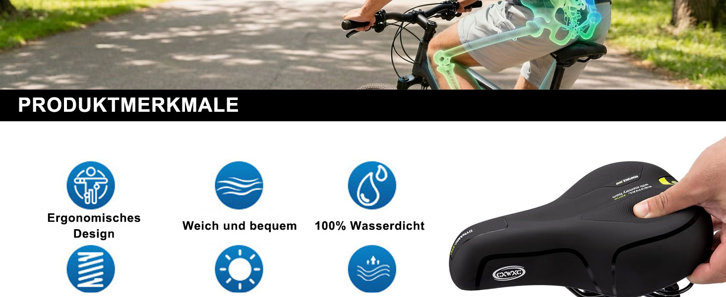 Велосипедне сідло CXWXC з Memory Foam, ергономічне, водонепроникне, амортизуюче, 26 x 18,5 см, для MTB, унісекс, коричневе