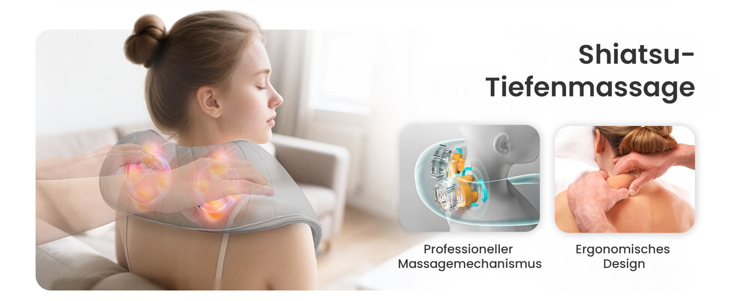 Масажер для шиї та плечей Snailax з підігрівом, акумуляторний Shiatsu 4D, для шиї, плечей, спини, подарунок, сірий та зелений