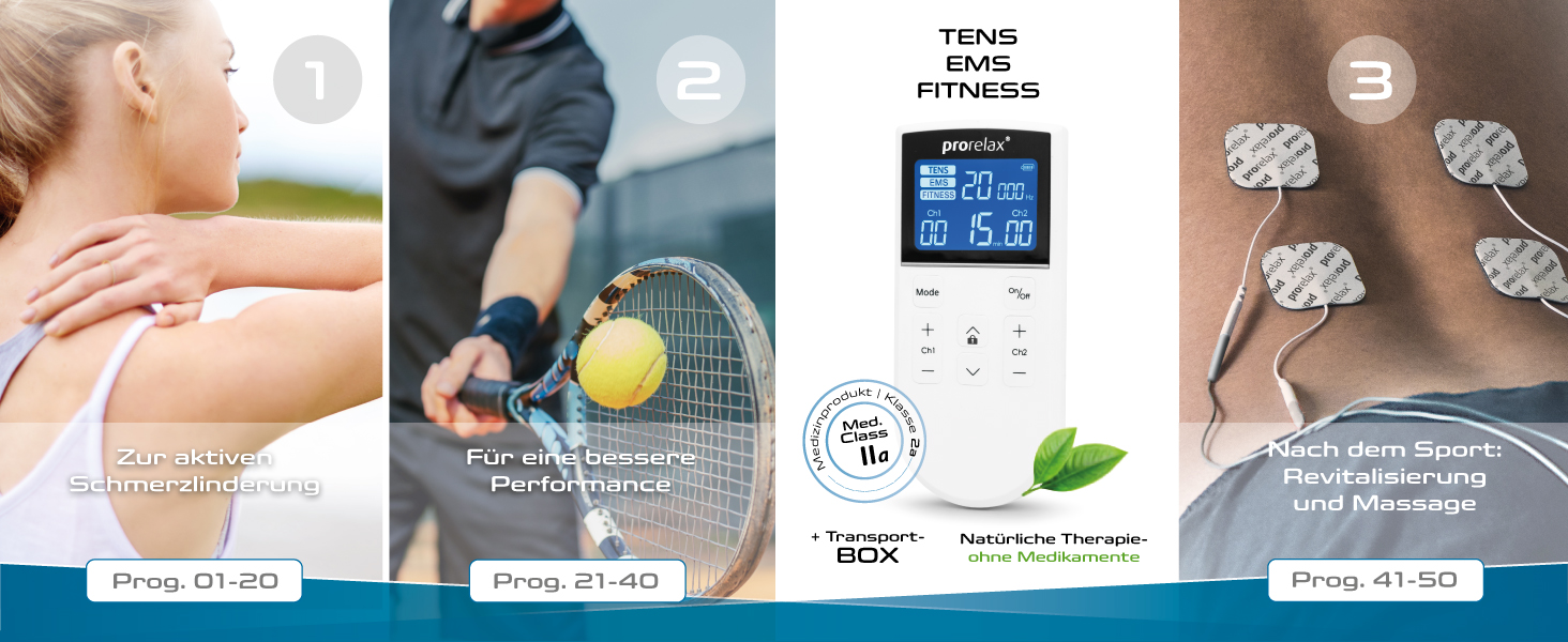 Prorelax Trio+ - електростимулятор для терапії та фітнесу (TENS, EMS) | 50 програм, 16 рівнів інтенсивності