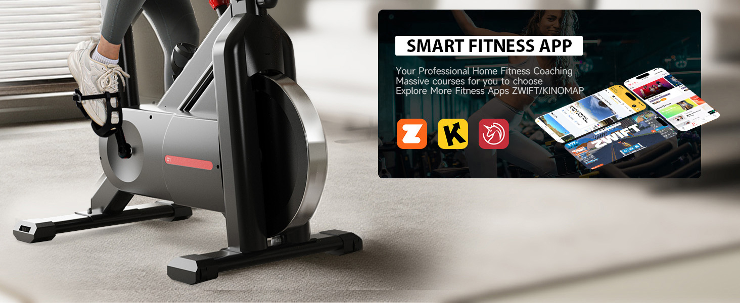 BluEarth велотренажер з самостійним живленням, вентилятором охолодження та Smart App, магнітний опір, LED-дисплей, до 136 кг, для дому