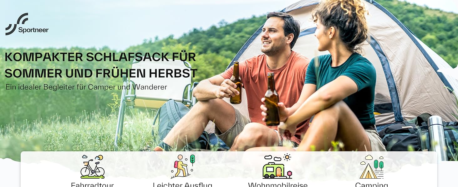 Сплячий мішок Sportneer 190x85 см: літній, легкий, водонепроникний, для кемпінгу, походів, подорожей, чорний