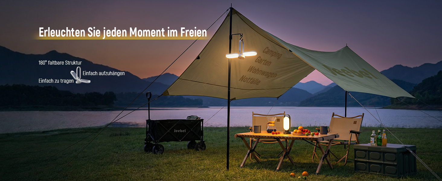 Ліхтар кемпінговий Jeebel Solar LED з Power Bank 5000mAh, 4 режими, диммер, IP55, для походу, намету, аварійного освітлення (Чорний)