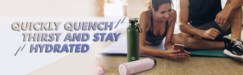 Термос-пляшка FEIJIAN FJbottle 316 нерж. сталь 1000 мл, вакуумна, з карабіном, BPA-free, спортивна, для спорту, роботи та подорожей, темно-зелена
