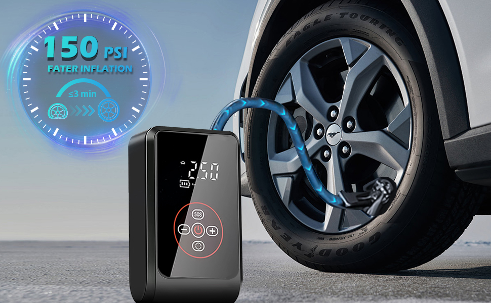 Електричний насос LOVPIS для велосипеда, авто, мотоцикла та м'ячів (150PSI, 4000mAh)