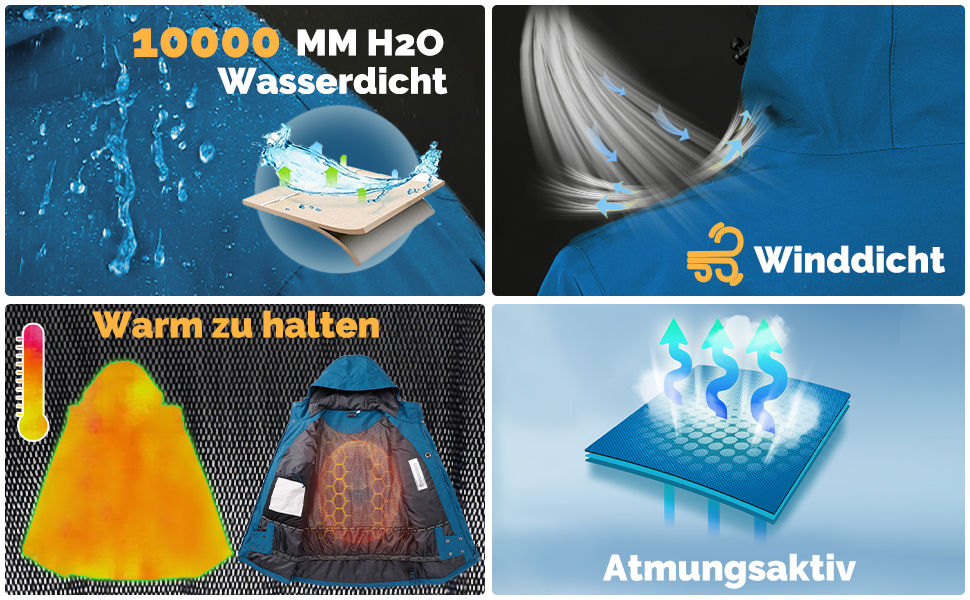 Чоловіча лижна куртка 33000ft: Водонепроникна, вітрозахисна, тепла, функціональна куртка для сноуборду та лиж. Softshell з капюшоном, колір: блакитний (S)
