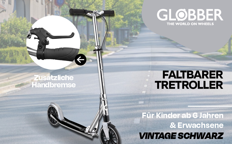 Роликовий самокат GLOBBER NL 205 – для дітей від 8 років, підлітків та дорослих, регульована висота, колеса 205 мм, ABEC 7, вінтажний сріблястий