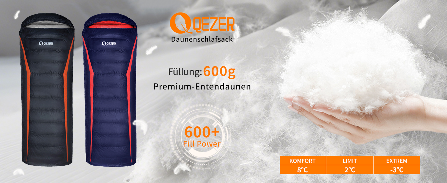 Спальний мішок пуховий, зимовий, преміум-якість 600FP+, 12°C -24°C, для кемпінгу, трекінгу та активного відпочинку, 3-4 сезони, темно-синій/червоний