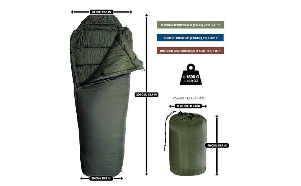 Спальний мішок LightDry® Mumien Thermo 3-сезонний з мікрофібри до -13°C; Легкий, компактний, теплий (Оливковий)