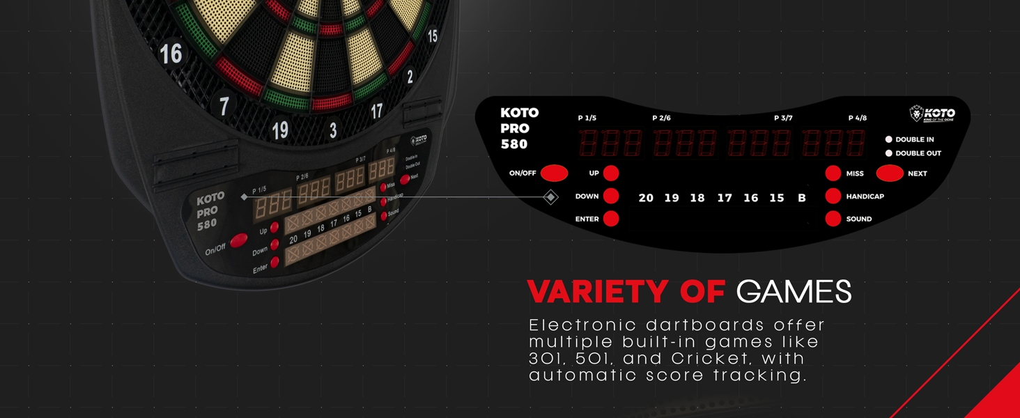 Електронний дартс Soft 580, 6 дротиків, 36 ігор, 580 варіантів