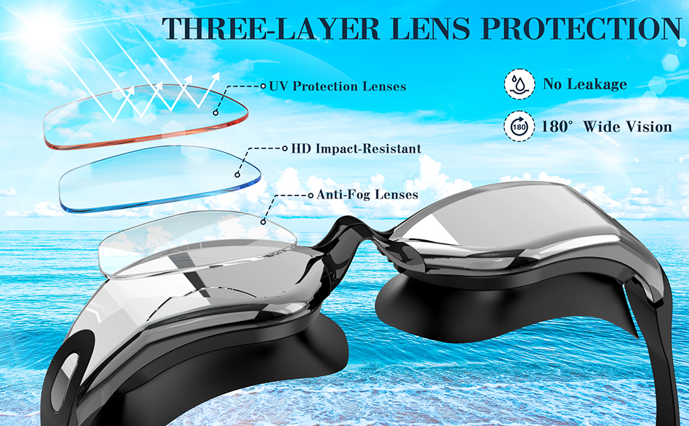 Окуляри для плавання дорослих та юніорів - антизапарні, HD лінзи, захист від УФ, водонепроникний ущільнювач, для тренувань, пляжу/басейну - зручна посадка, унісекс, чоловічі та жіночі окуляри для плавання