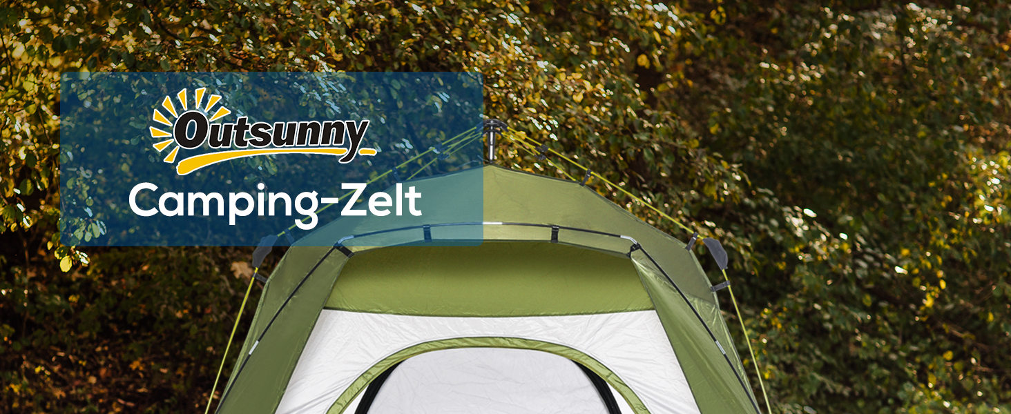 Намет Outsunny Pop-Up для 3 осіб, UV 50+, зелений: сімейний кемпінговий намет з гаком, 4 дверима, вікнами, підлогою та водонепроникністю 1000 мм