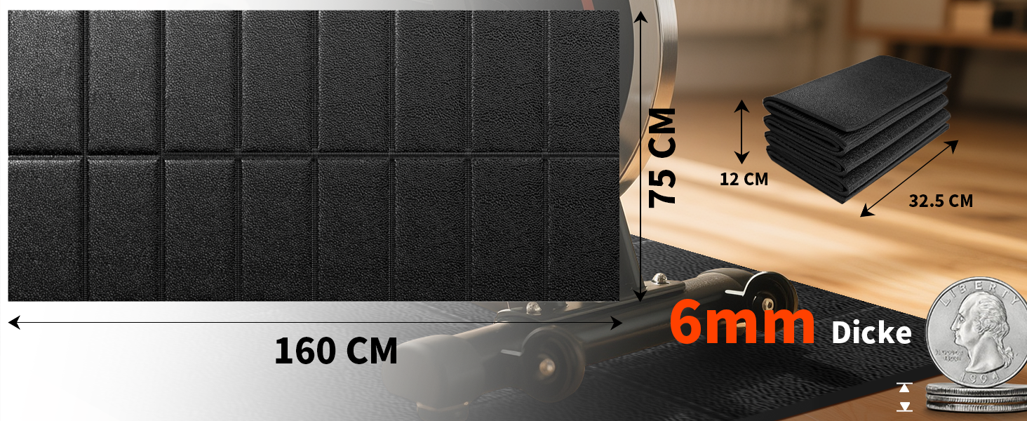 Захисний килимок під бігову доріжку, велотренажер та еліптичний тренажер, шумопоглищаючий підкладник для підлоги (160 x 75 x 0.6 см)