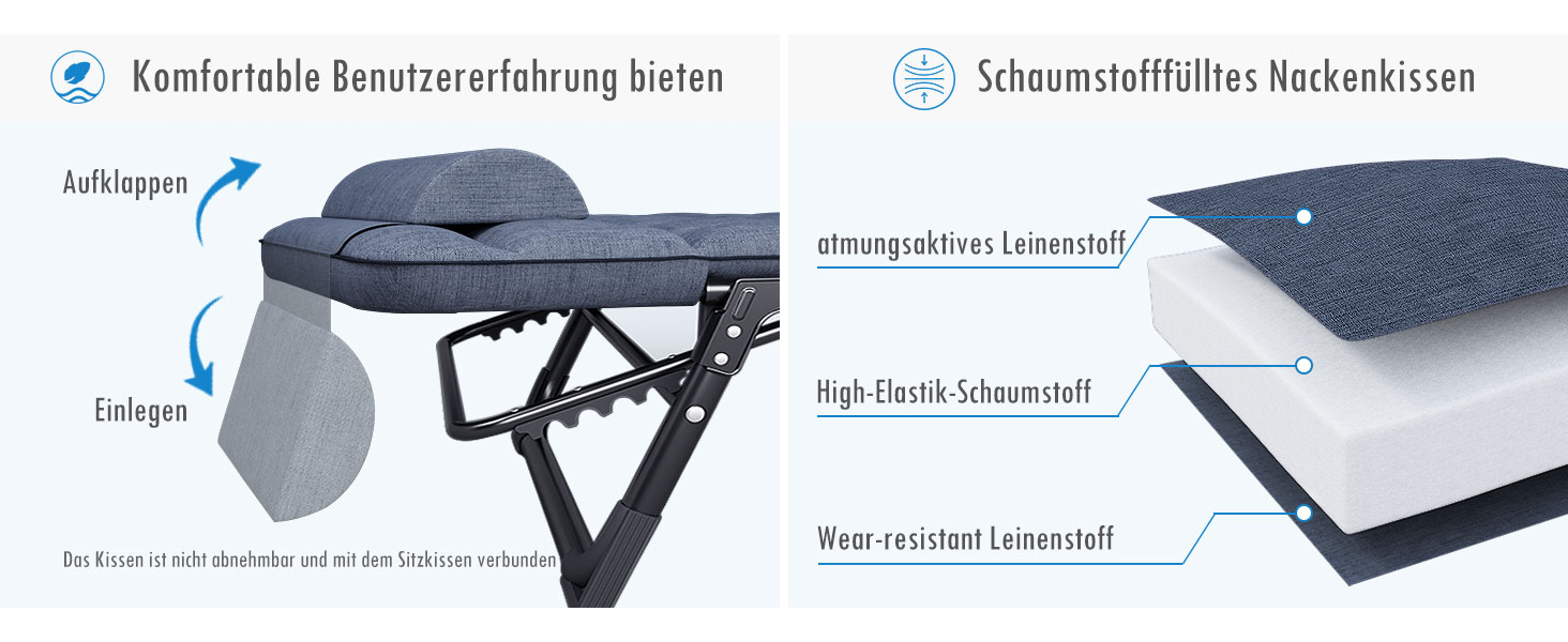 Розкладне шезлонг з регульованою спинкою в 4 положеннях, портативний багатофункціональний лежак для кемпінгу, саду, басейну, патіо - блакитний, з м'яким матрацом та подушкою