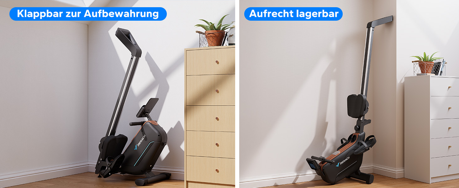 Гребний тренажер MERACH для дому, складаний, магнітний, тихий, з додатком, подовжені направляючі, електричне налаштування (самостійно)