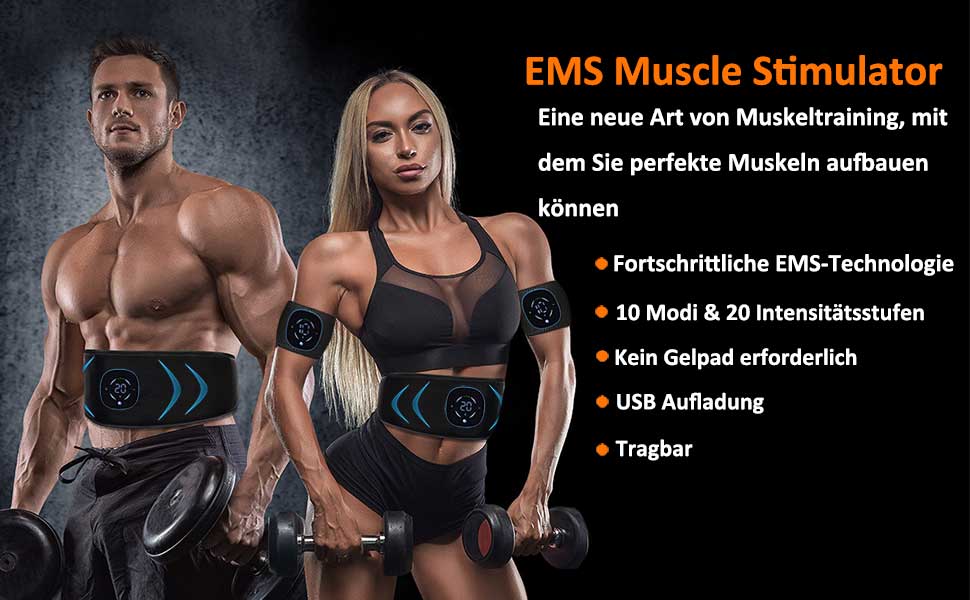 EMS тренажер для пресу Yonars: електричний стимулятор м'язів, USB, для живота, рук, ніг. Підходить для фітнесу.