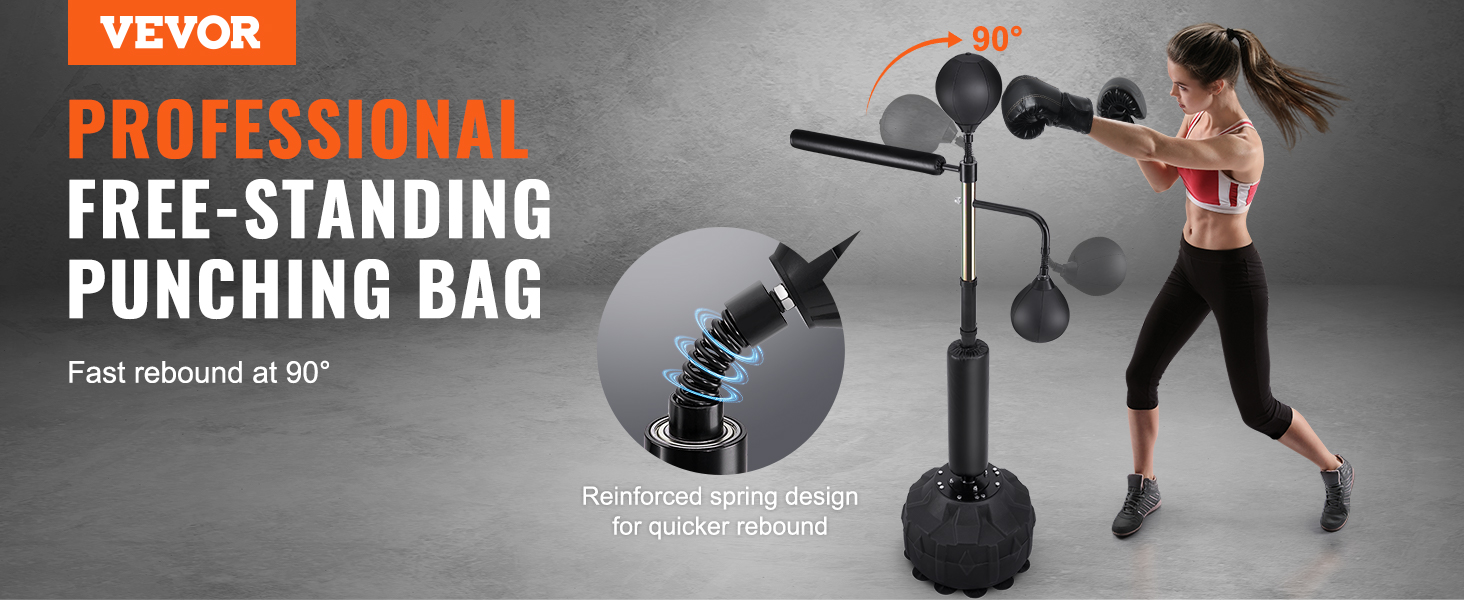 Боксерський тренажер VEVOR Box-Speed-Trainer з підставкою, для молоді та дорослих, регульована висота, комплект з рукавичками, чорний