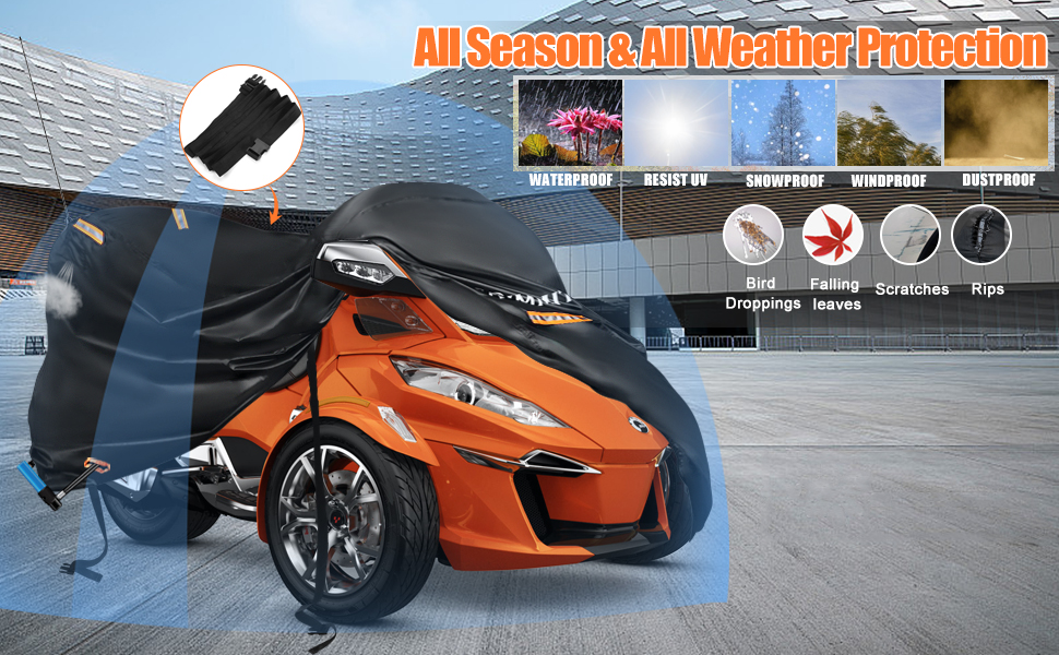 Водонепроникний чохол для мототрицикла Can-Am Spyder RT Limited F3 S, міцна тканина Oxford 420D з 3 світловідбиваючими смугами, захисний зовнішній чохол для трициклів