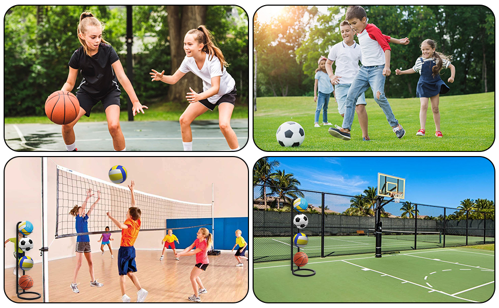 Стельовий органайзер для м'ячів на 4 яруси, з вуглецевої сталі, для футболу, волейболу, баскетболу, гараж, спортзал